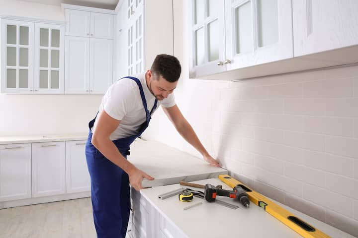 A kitchen countertop made of a durable and stain-resistant material, designed for easy maintenance in Brooklyn